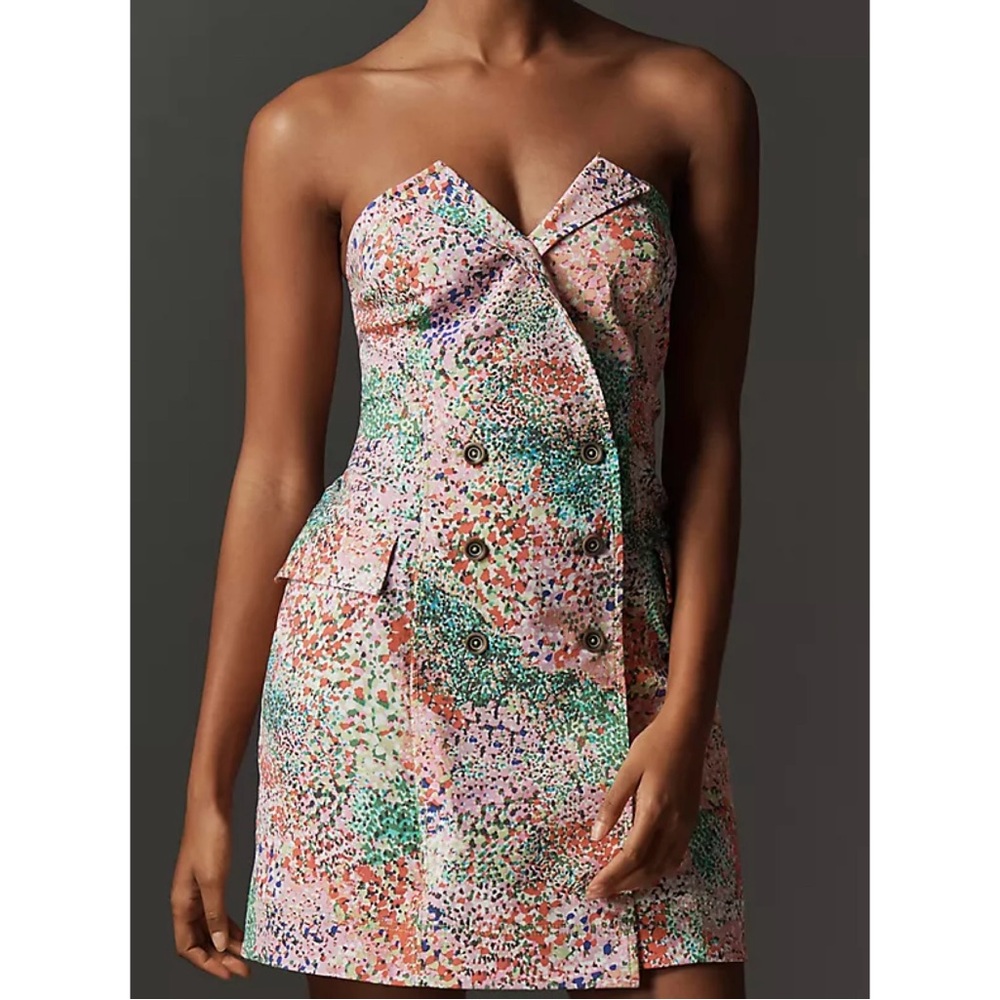 Maeve Strapless Blazer Shift Mini Dress Floral Spring Summer Boho Feminine XS